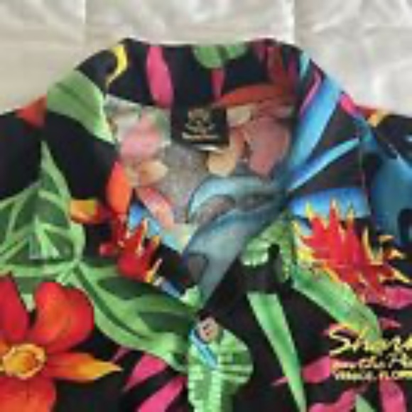 Vtg TOUCAN DANCE Fast Lane Hawaiian Shirt Tropical Bright Mens Medium Sharkys - Picture 12 of 12